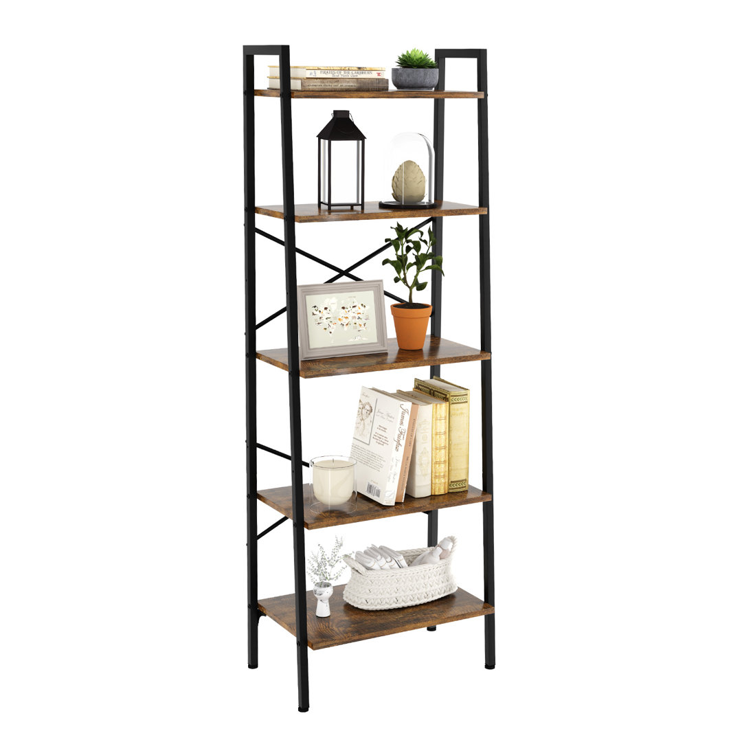 Ladder Shelf Bookcase 5 Tier Display Storage Shelving Unit Stand Wall Rack