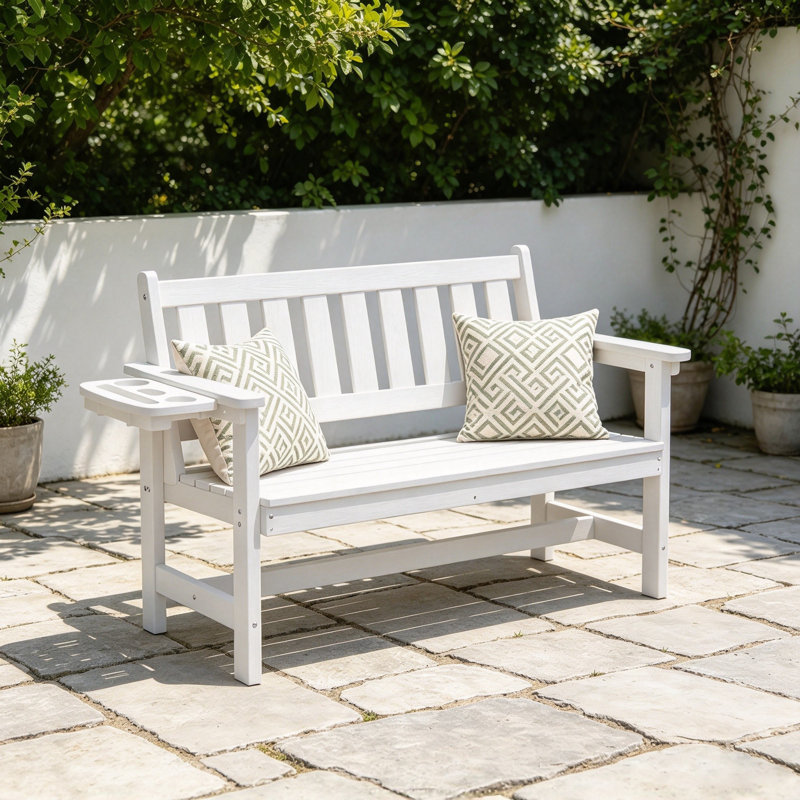 Banc d'extérieur en PEHD Genivieve, Blanc