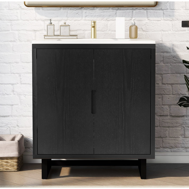 Ensemble de meuble-lavabo avec lavabo et armoire de rangement, Noir