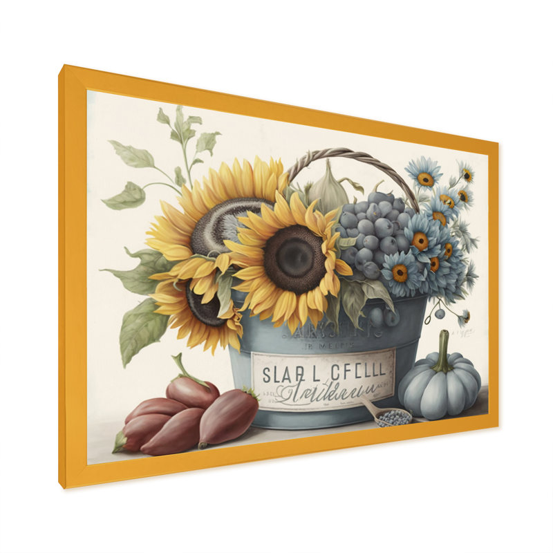 Fruit in basket V - Art mural, impression sur toile tournesol, Cadre doré simple, H 16 po x l 32 po x P 1 po