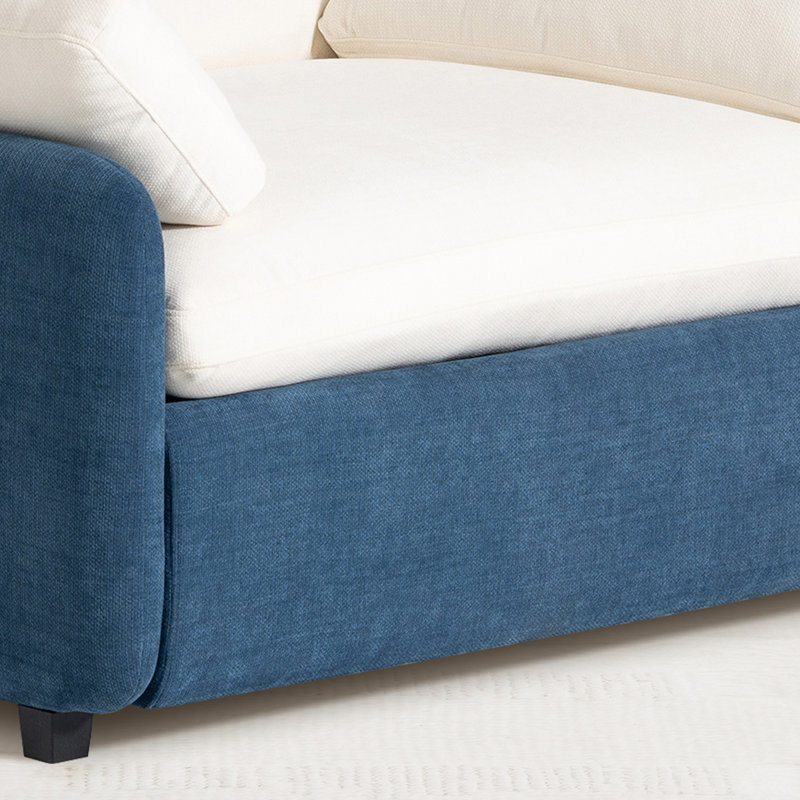 Fauteuil d'appoint moderne et surdimensionné en chenille, Bleu / blanc