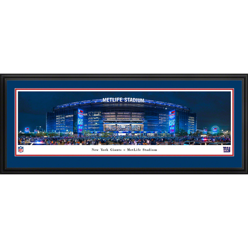 Giants de New York - MetLife Stadium, H 13,5 po x l 40 po x P 0,1 po, Cadre de luxe avec passe-partout double, Bleu