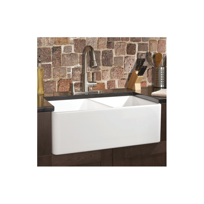 Lester 32.75'' L Farmhouse / Apron Double Bowl Fireclay Kitchen Sink