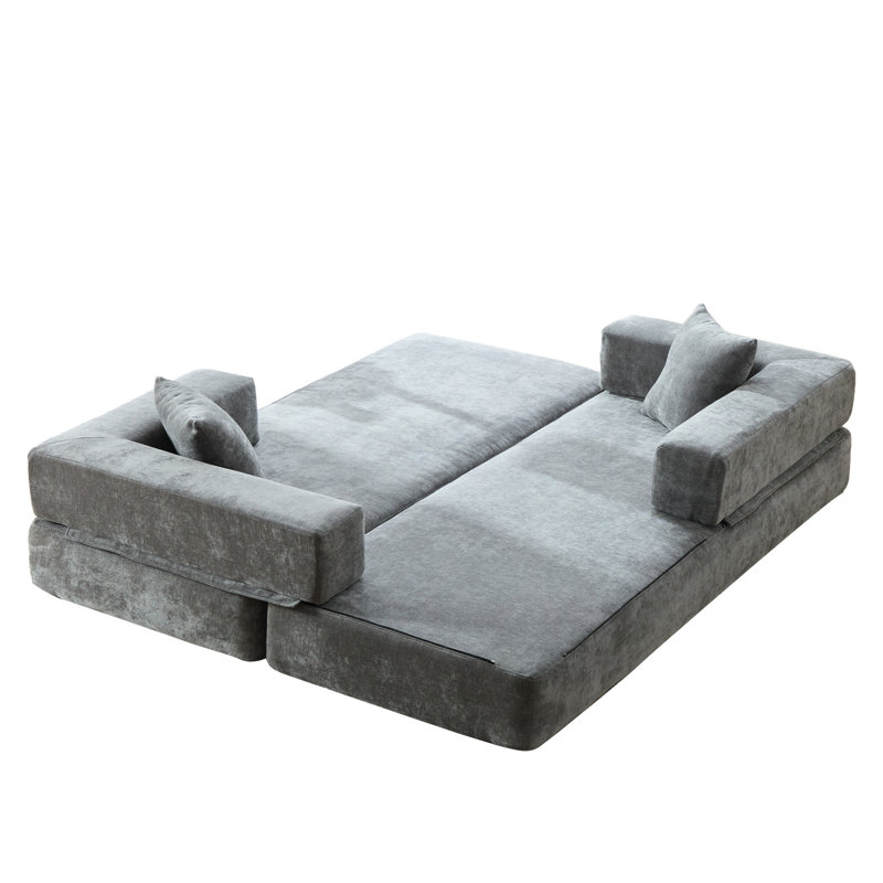 Canapé-lit pliant avec coussins Chenille, Gris
