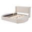 Lit plateforme tapissier en velours avec tête de lit à oreilles, 1 grand tiroir et 2 tabourets de rangement latéraux-721720079
