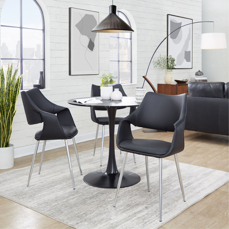 Chaise en métal et similicuir - ensemble de 2, Noir, Chrome chrome