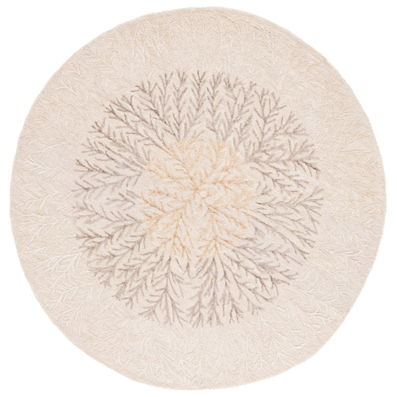 Soho Hand Tufted Wool/Cotton/Viscose Floral Rug in Beige/Brown, Round 6'