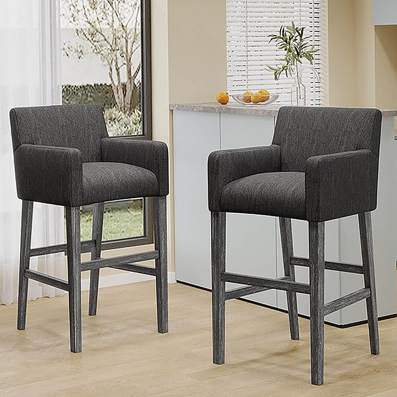 Tabouret de bar rembourré avec accoudoirs et repose-pieds, Gris anthracite, 2