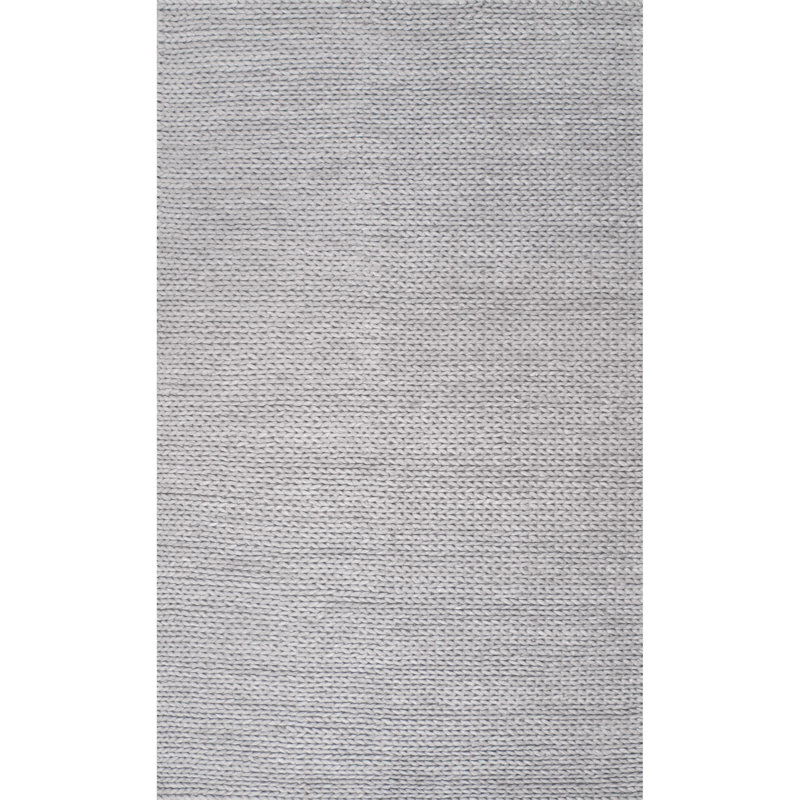 Handmade Braided Wool Light Gray Rug, Rectangle 5' x 8'