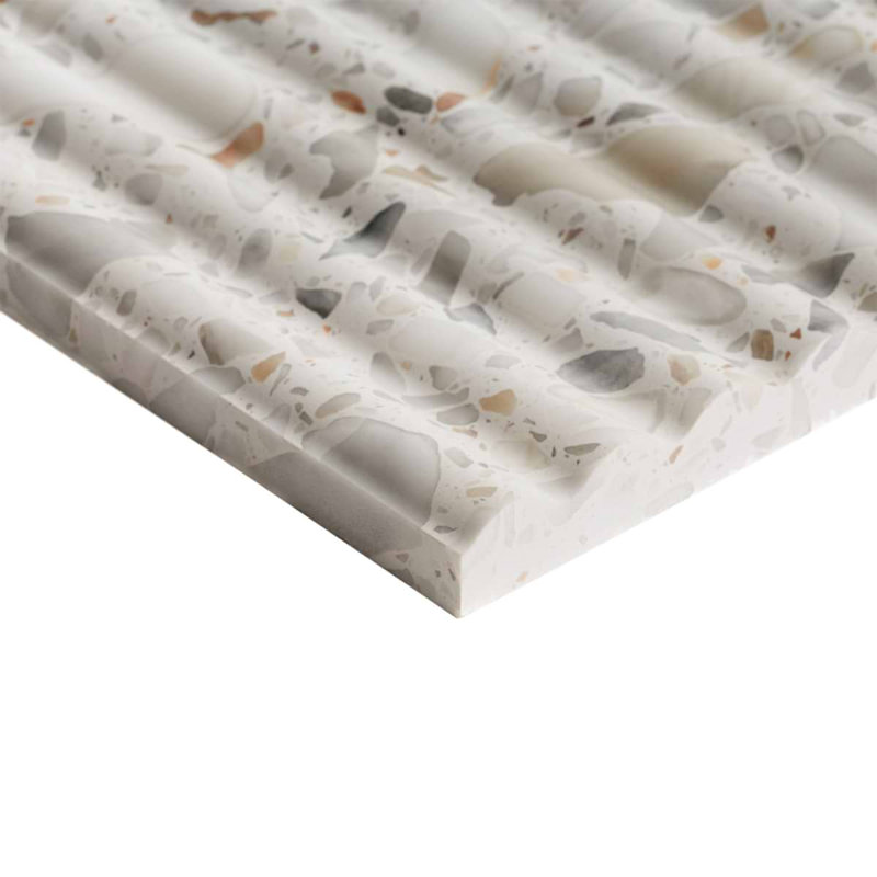 Terrazzo Italy Fluted 12x24 Honed Terrazzo Tile, Sacra Calacatta White
