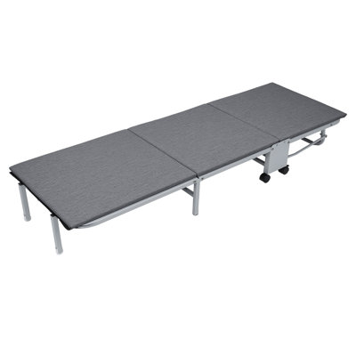 3-Fold Guest Bed Folding Metal Cot with Thick Mattress Pad, Lounge Chair Sleeping Cot