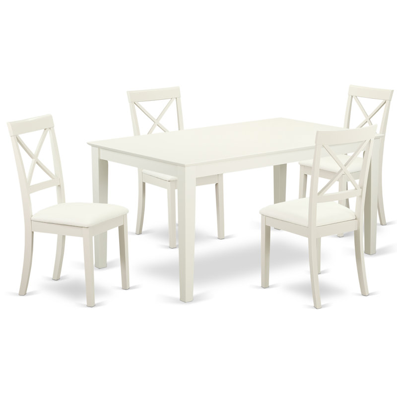Ensemble de table de salle à manger 5 pièces moderne comprenant une table rectangulaire en bois et 4 chaises de salle à manger en similicuir, 36 x 60 pouces, lin blanc