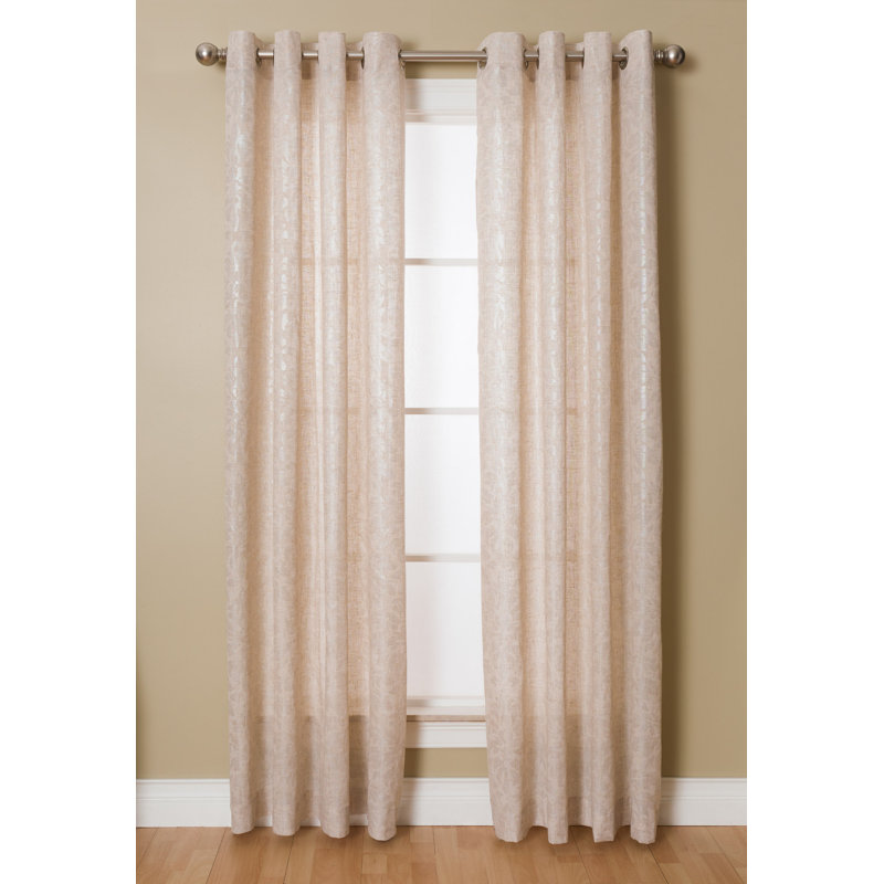 Olathe Polyester / Linen Semi-Sheer Floral Curtain Panel with Grommet Top, 54" W x 84" L, Silver