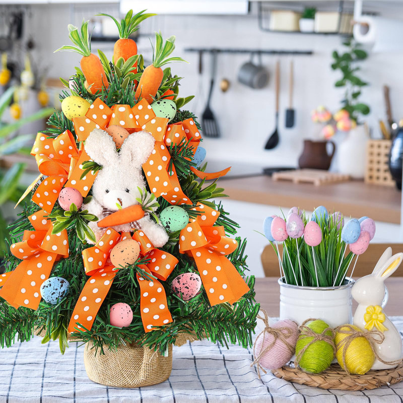18-Inch Easter Tree with Colorful Eggs and Bunny, Spring Table Decorations with Burlap Base