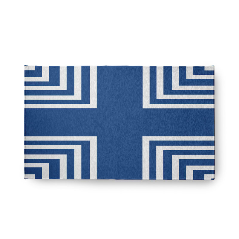 Tapis intérieur / extérieur en chenille tissé à la machine Urbain bleu / blanc, Rectangle 1 pi 6 po x 2 pi 6 po