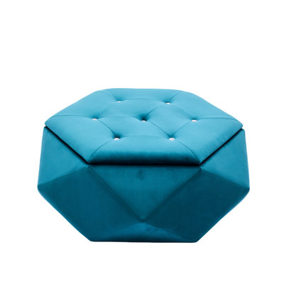 Polygon Diamond Blue Velvet Storage , Comfortable Seating And Footrest, 34 Inches Long, 30.5 Wide, 13.5 High, Ideal For Home Styling Multi - Function Storage, 34"L X 30.5"W 13.5"H, Suitable Entryway
