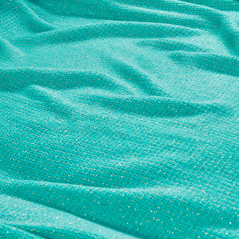 Turquoise Knitted Throw Blanket with Gold Metallic Yarn