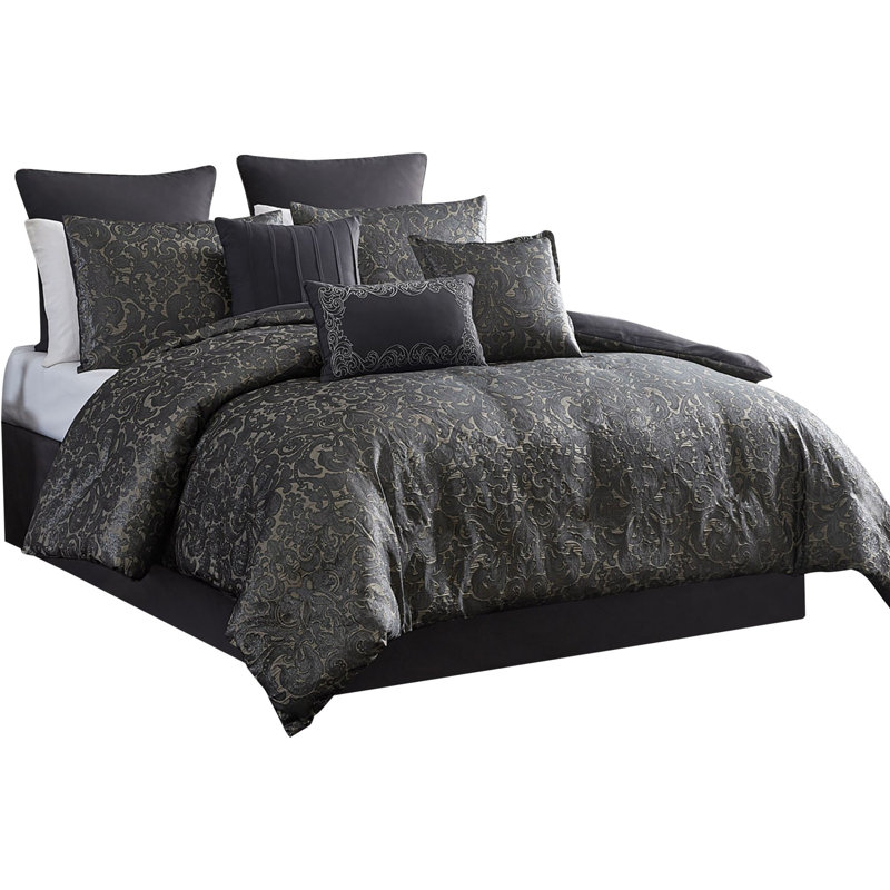 Ensemble d'édredon 5 pièces Delery, Édredon grand + 2 taies décoratives + 3 coussins, Gris anthracite