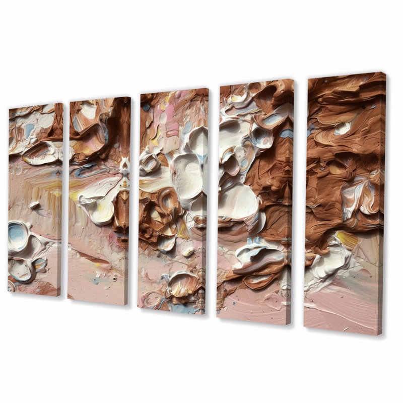 Terracotta Bliss Abstract IV - Art mural abstrait sur toile - 5 panneaux égaux