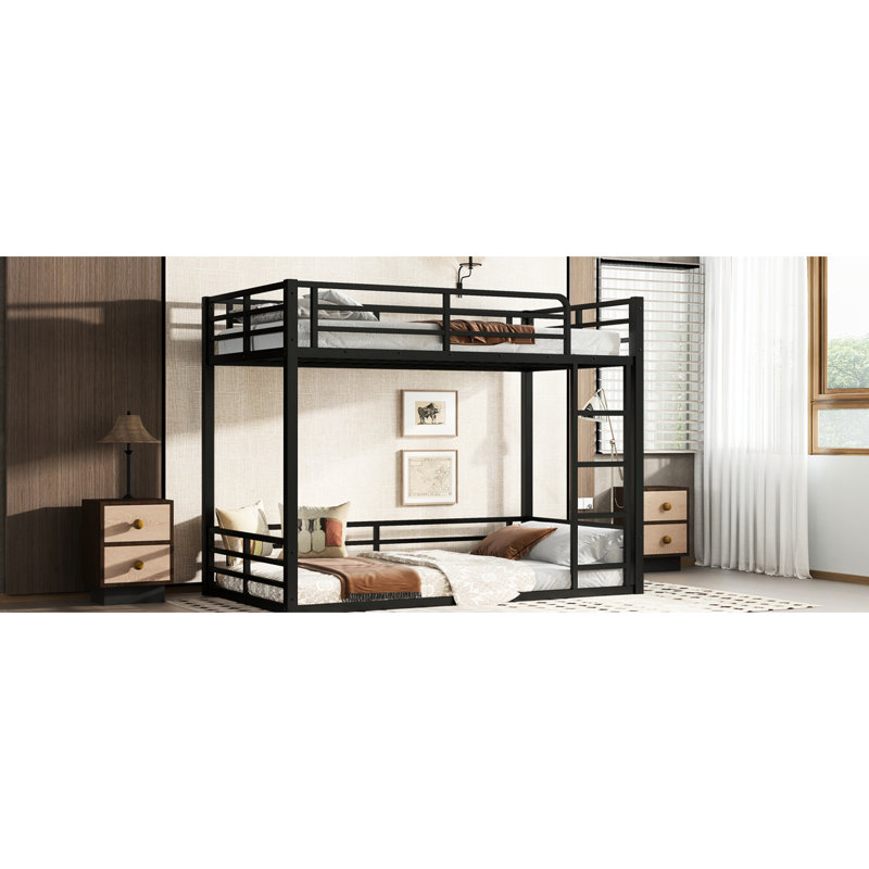Black Metal Twin Xl Over Floor Bunk Bed, Space - Saving, Low Profile, , For Growing Families In Small Guest Dormitories Black, Heavy Duty, With Features And Noise Reduction Adults