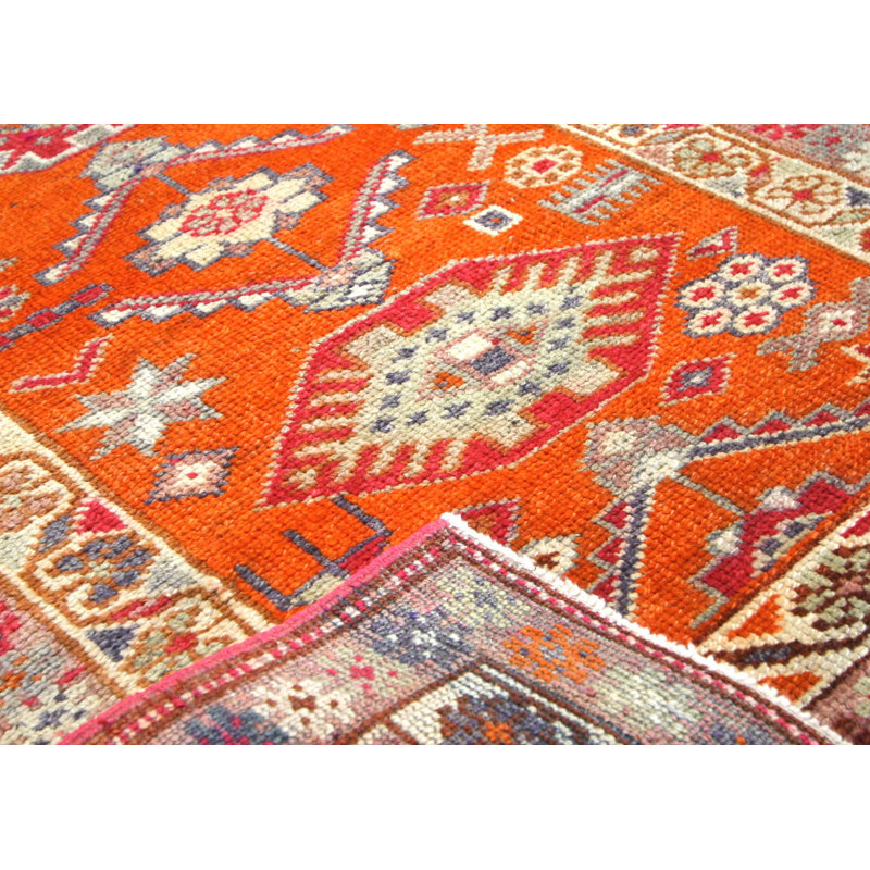 Runner One-of-a-Kind Hand-Knotted 1960s 2'9" x 12'1" Runner Wool Area Rug in Red/Orange/Ivory