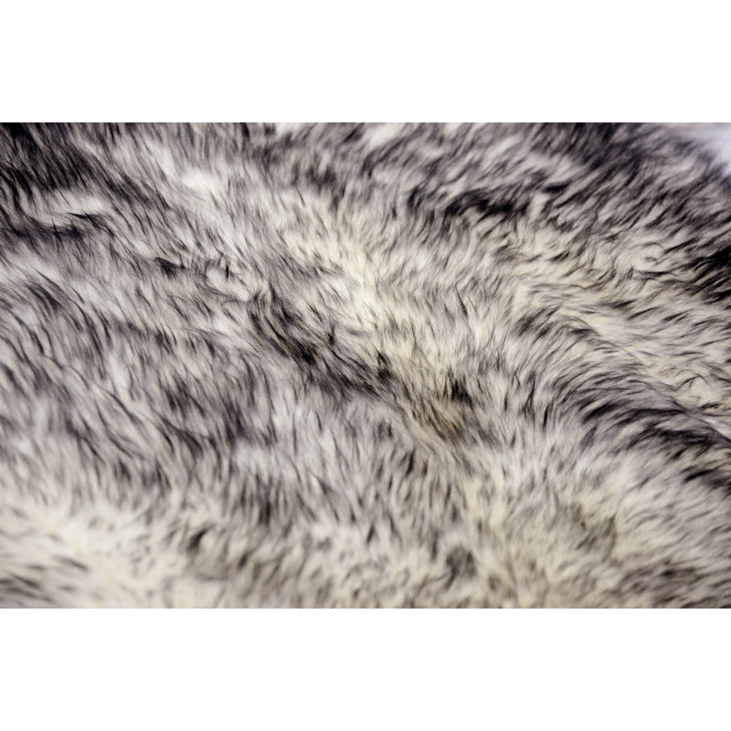 Runner Munroe Animal Print Handmade Sheepskin 2' x 6' Area Rug in Gradient gray