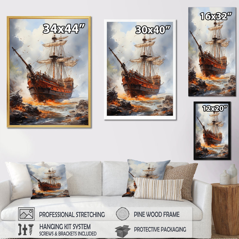 Pirate Boat Jolly Roger I - impression sur toile tendue, H 44 po x l 34 po x P 1,5 po