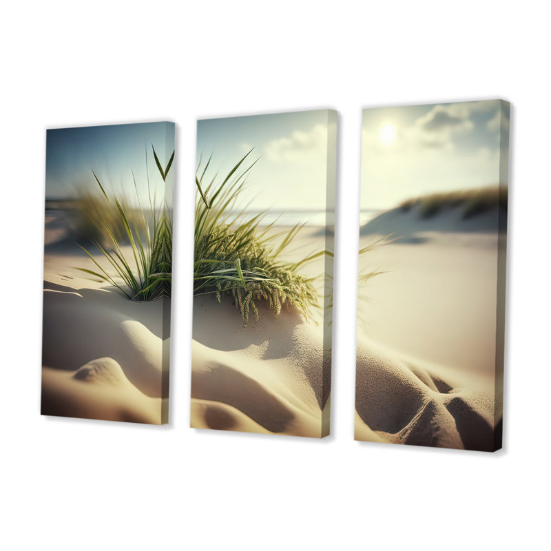 «Grass On Sand Dunes I», ensemble d'art mural sur toile plage, H 28 po x l 36 po x P 1 po, Toile tendue