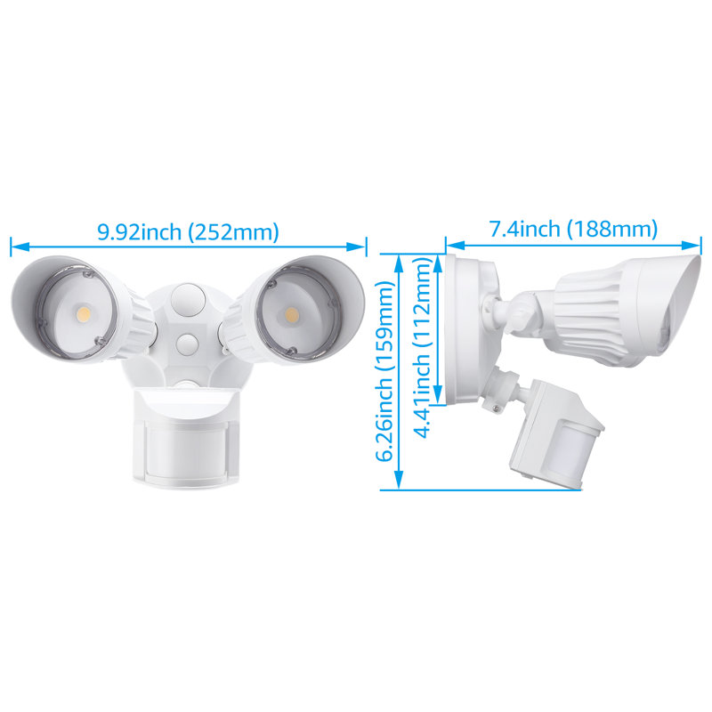 Motion Sensor LED Security Lights, Dusk to Dawn Outdoor Floodlight, IP65 Waterproof 3000K Warm White, Aluminum, 100-277V, ETL Listed, Adjustable Heads, White