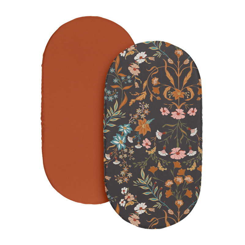 Boho Floral Black and Orange Microfiber Baby Bassinet Sheet Set
