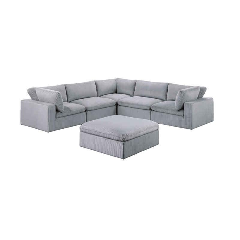 Ensemble de canapé modulaire en velours côtelé 6 pièces gris foncé 3 pièces d'angle 2 x fauteuil sans accoudoirs 1 x repose-pieds