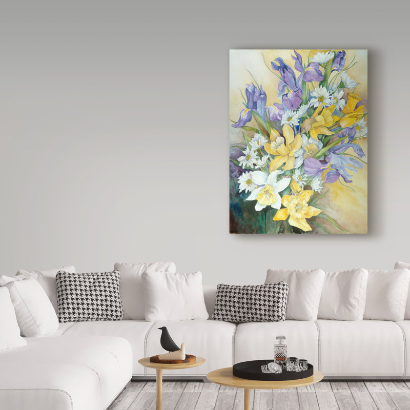 Deetra «Iris Daisies and Daffodils», reproduction de peinture acrylique sur toile tendue, H 19 po x l 14 po x P 2 po