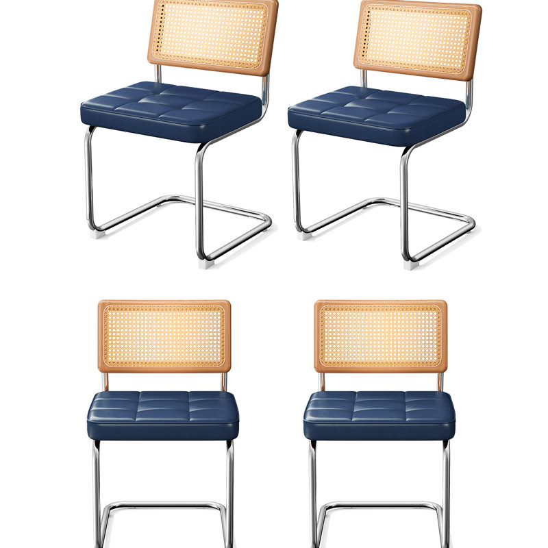 Chaises de salle à manger rembourrées bleues en similicuir de 4 personnes avec dossier en bois massif, esthétique Mid-Century, facile à assembler pour une pièce naturelle 4, style, empilable et confortable