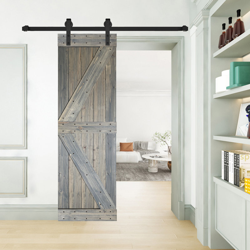 K Style Solid Wood Sliding Barn Door Without Hardware Kit (Door Slab Only) - Assembly Needed, 28" x 84", Aged Barrel