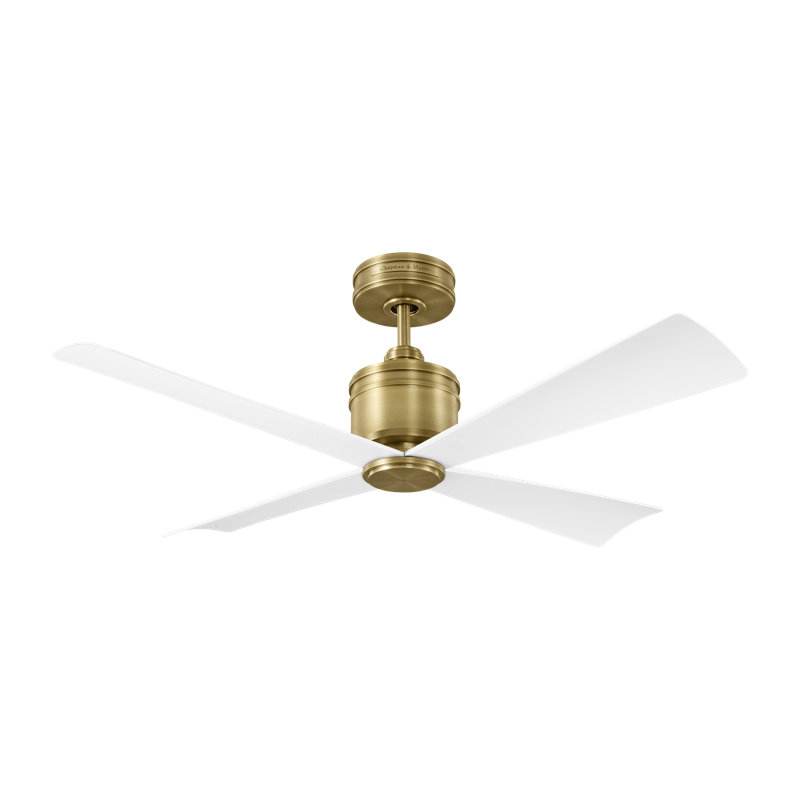 Launceton 44 Indoor Ceiling Fan with ABS blades and Handheld Remote, Hand Rubbed Antique Brass/Matte White
