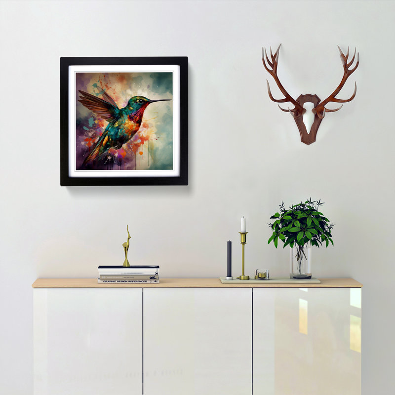 Hummingbird Abstract - Single Picture Frame Print on Wood, Black