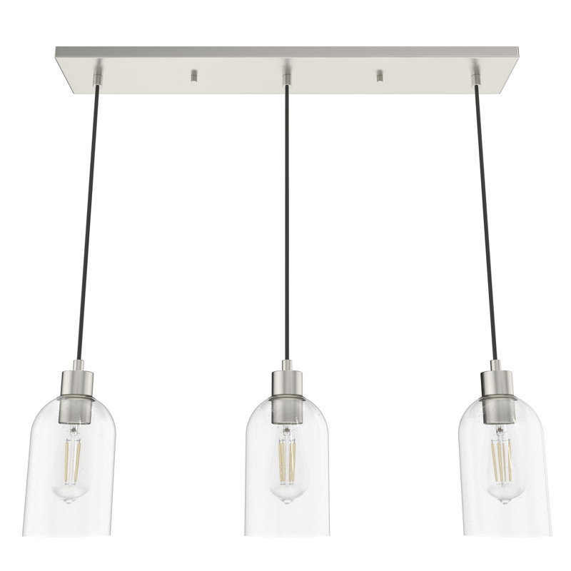 Lochemeade 3 Light Linear Cylinder Pendant, Clear, Brushed Nickel