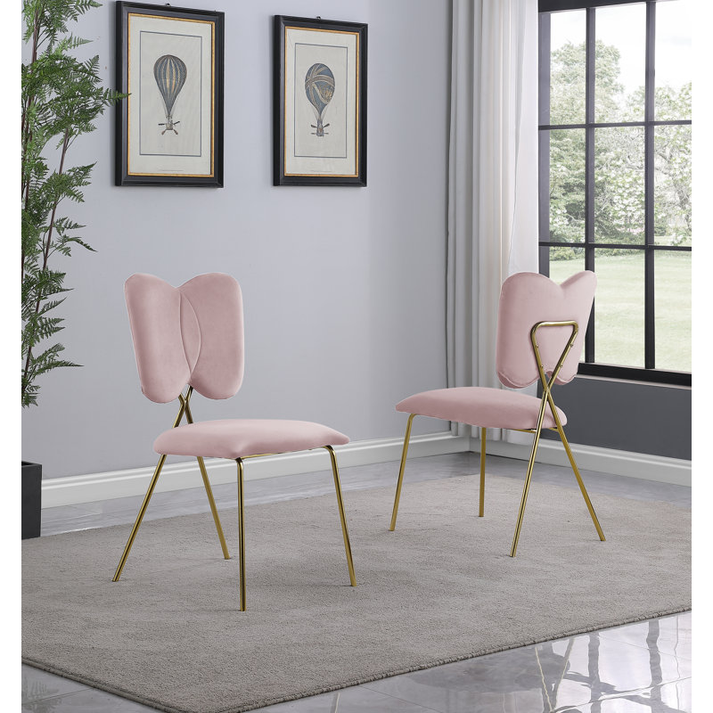 Chaises d'appoint en velours à oreilles, Rose, Or