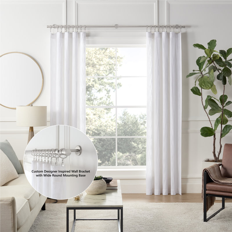 Premium 96" Brushed Nickel Non-Adjustable Curtain Rod with Designer Brackets