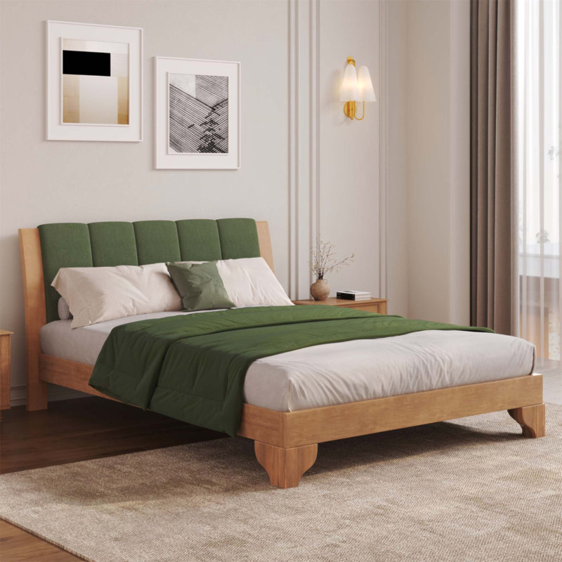 Structure de lit en bois de pin de qualité supérieure avec tête de lit, design Mid-Century moderne pour le confort et le style
