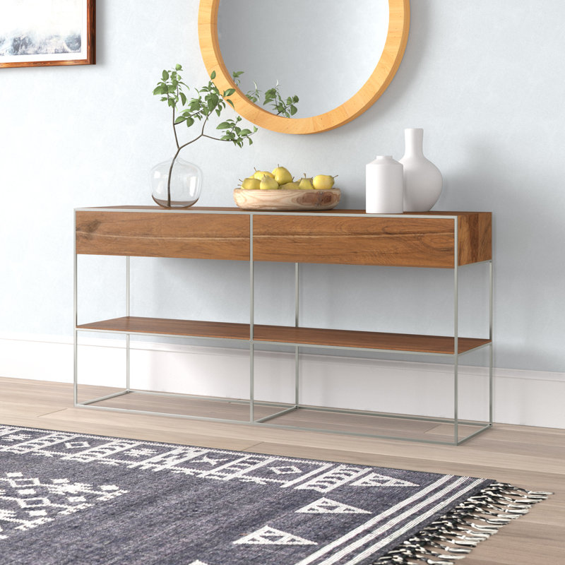 Buffet en bois massif 63 po Ophelia, Brun, Argent