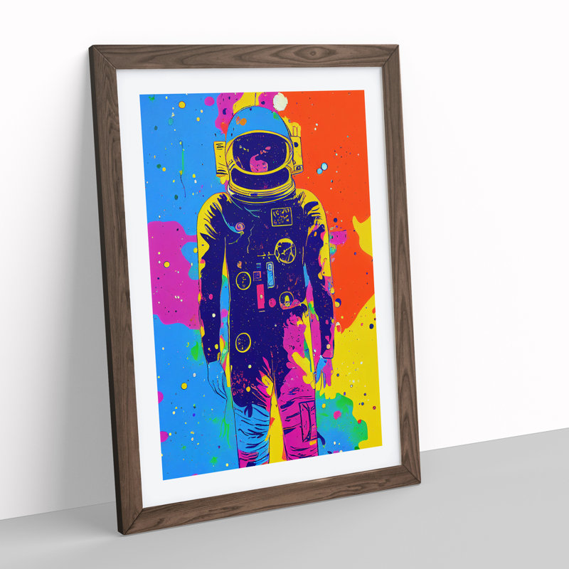 Colourful Astronaut - Wall Art, 66cm H x 48cm W x 2cm D, Walnut Framed, White