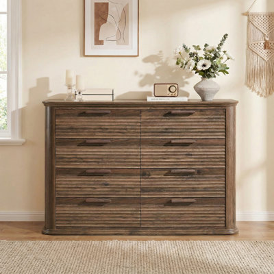 Fluted 52" Wide 8-Drawer Dresser With Curved Profile, Modern Wood Storage Cabinet, TV Stand & Organizer For Bedroom, Living Room, Hallway