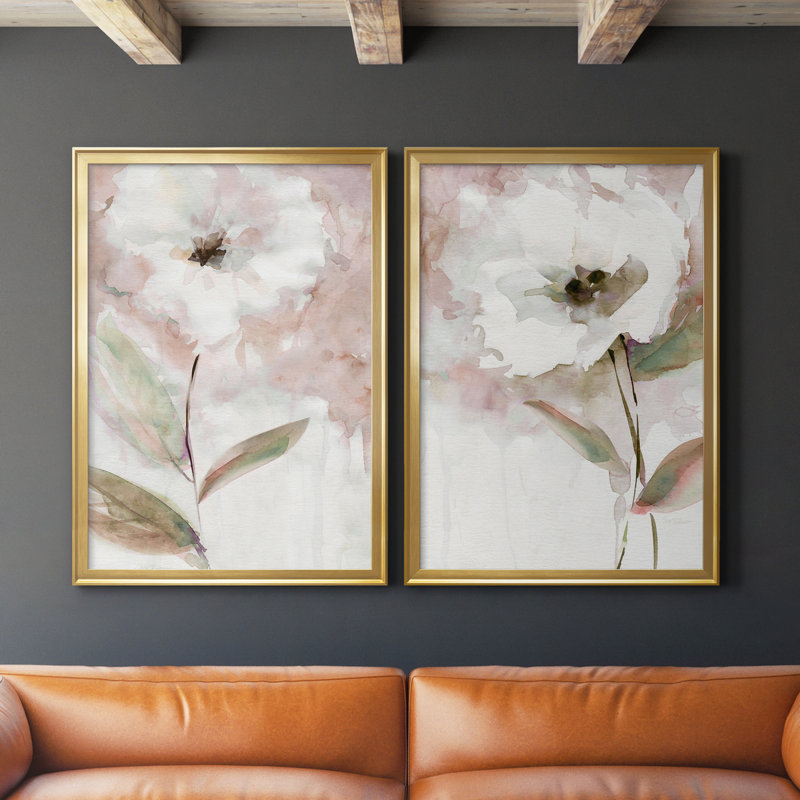 Summer Bloom I - Ensemble de 2 peintures sur toiles, Gold Framed Canvas, H 26,5 po x l 73 po x P 1,5 po