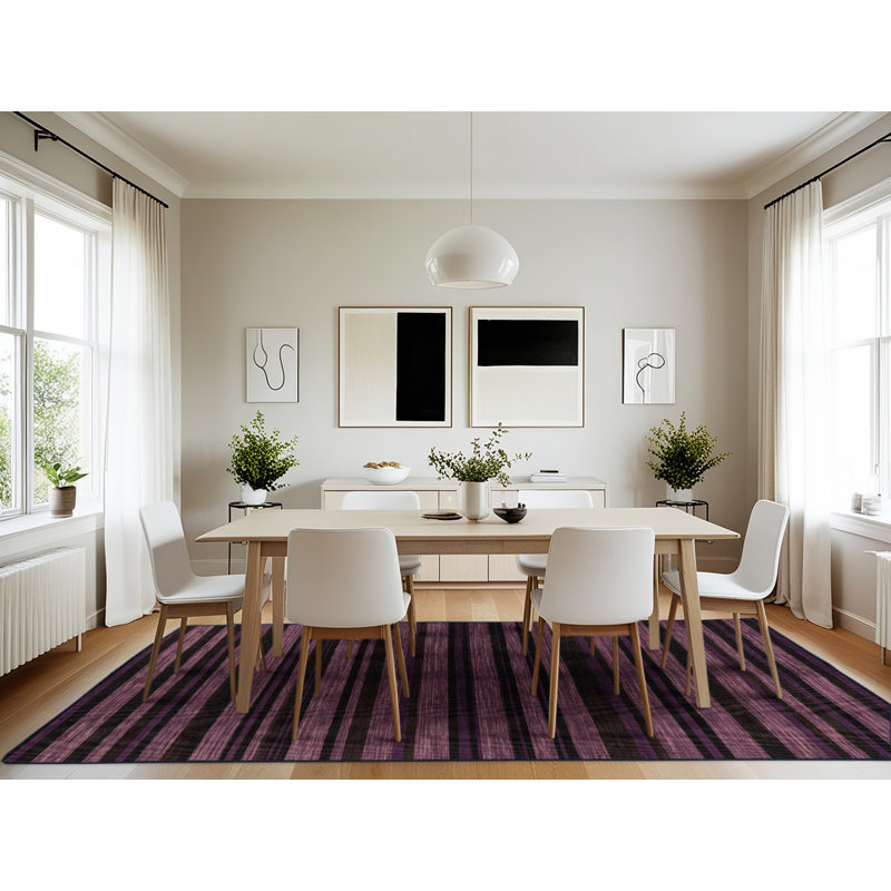Tapis noir à rayures horizontales lavable à la machine, Rectangle 7 pi x 10 pi