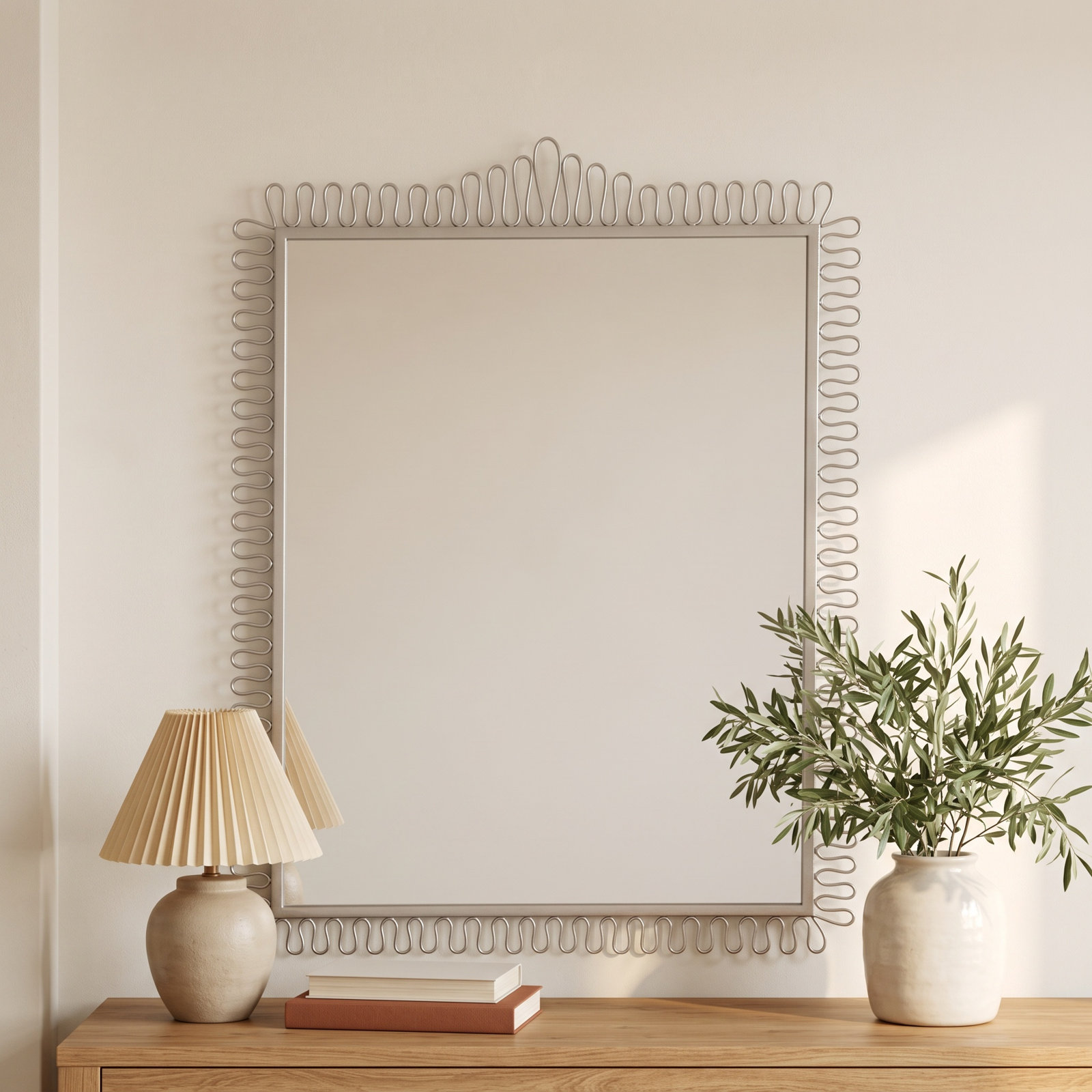 Squiggle Rectangle Champagne Silver Mirror