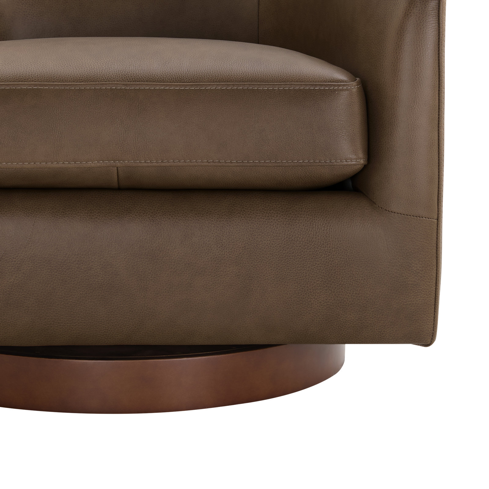 Bennett Genuine Leather Swivel Barrel Chair, Brown