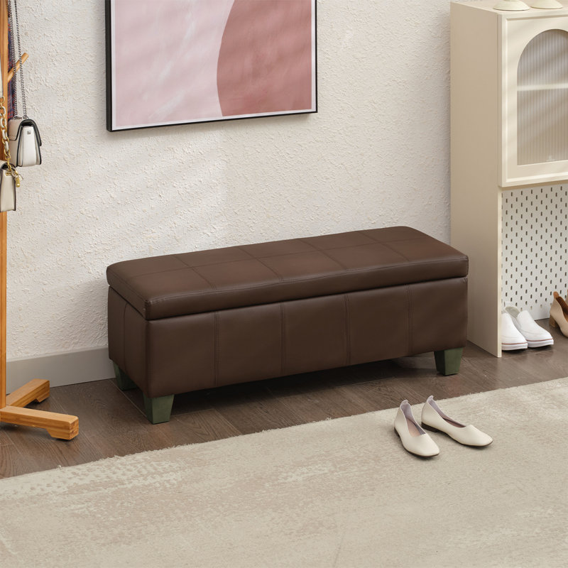 Demingo 41" Upholstered Contemporary Rectangular Storage Ottoman with Safety Hinge, Brown, Brown