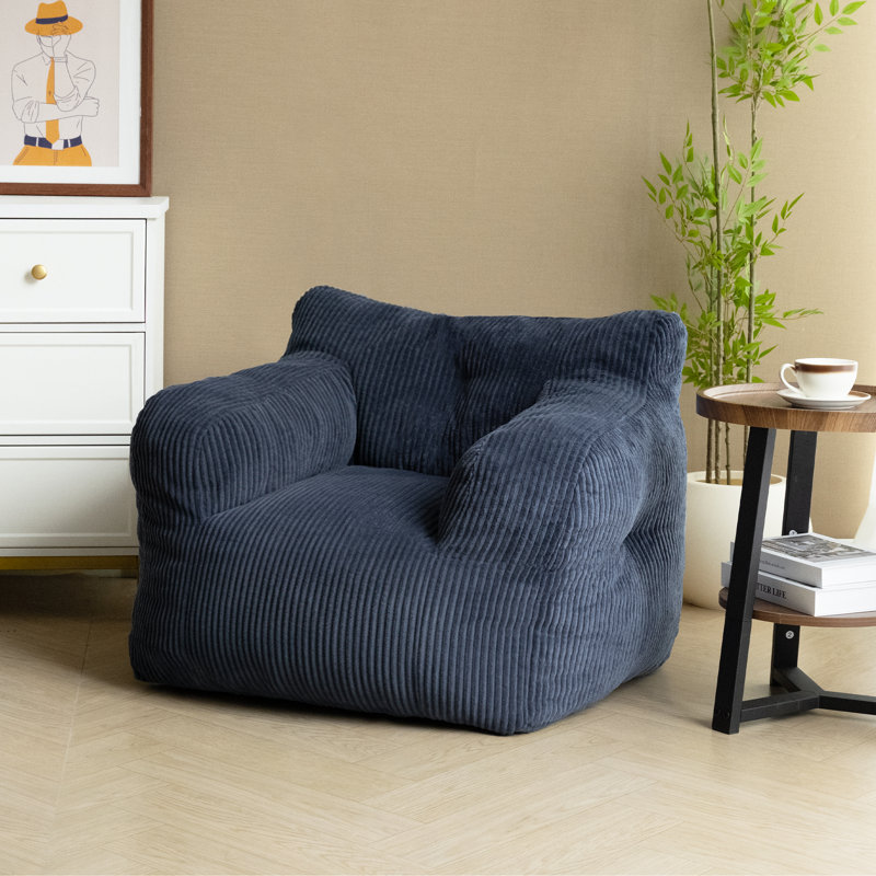 Colman  Foam Filled Bean Bag Sofa Corduroy Lazy Sofa, Blue Corduroy