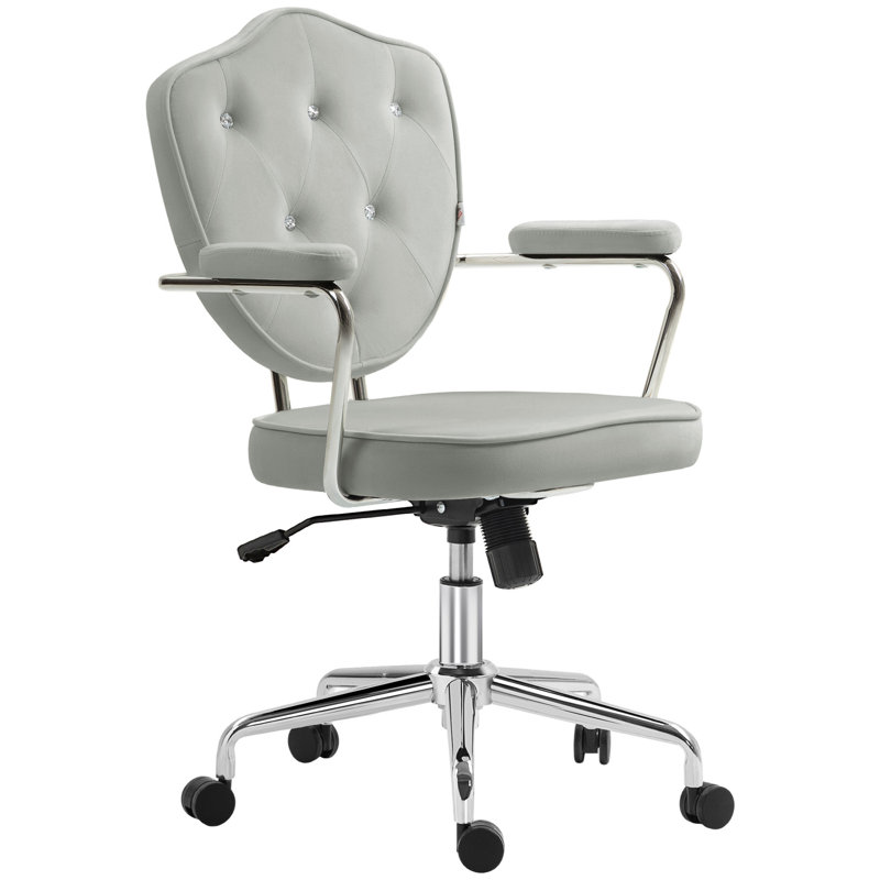 HOMCOM Cute Home Office Chair, Velvet, Gray, Silver